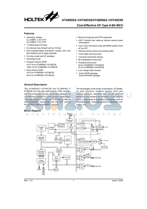 HT48R06A-1 datasheet - Cost-Effective I/O Type 8-Bit MCU