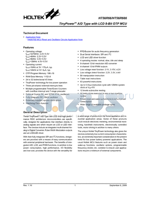 HT56R666 datasheet - TinyPower A/D Type with LCD 8-Bit OTP MCU