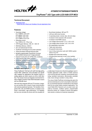 HT56R67 datasheet - TinyPower A/D Type with LCD 8-Bit OTP MCU