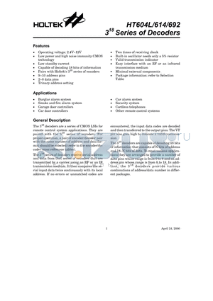 HT604L datasheet - 318 Series of Decoders