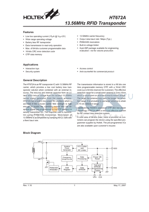 HT672A_07 datasheet - 13.56MHz RFID Transponder