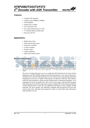 HT6P20D2T3 datasheet - 2 Encoder with ASK Transmitter