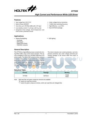 HT7939_10 datasheet - High Current and Performance White LED Driver