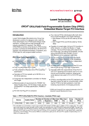 OR3LP26B datasheet - Field-Programmable System Chip (FPSC) Embedded Master/Target PCI Interface