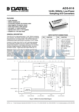 ADS-926/883 datasheet - 14-Bit, 500kHz, Low-Power Sampling A/D Converters
