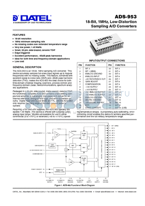 ADS-953MC datasheet - 18-Bit, 1MHz, Low-Distortion Sampling A/D Converters