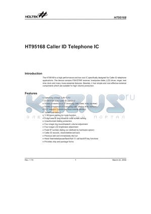 HT95168 datasheet - Caller ID Telephone IC