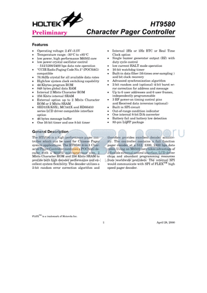 HT9580 datasheet - Character Pager Controller