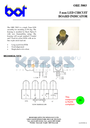 ORE5003 datasheet - 5 mm LED CIRCUIT BOARD INDICATOR