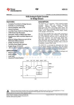 ADS1131_12 datasheet - 18-Bit Analog-to-Digital Converter for Bridge Sensors