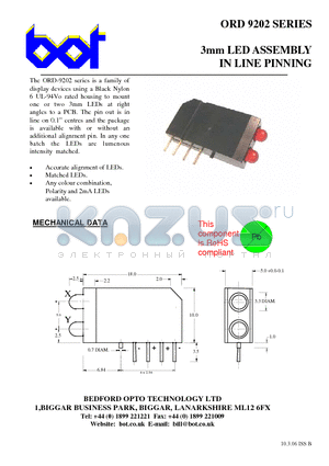 ORD9202 datasheet - 3mm LED ASSEMBLY IN LINE PINNING