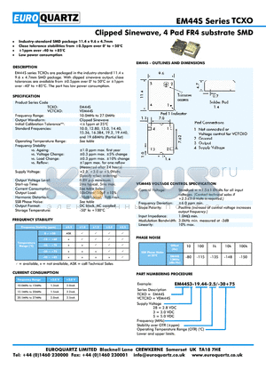 EM44S datasheet - Clipped Sinewave, 4 Pad FR4 substrate SMD