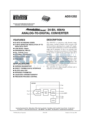 ADS1252U datasheet - 24-Bit, 40kHz ANALOG-TO-DIGITAL CONVERTER