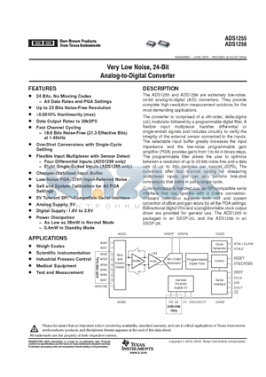 ADS1255IDBT datasheet - Very Low Noise, 24-Bit Analog-to-Digital Converter