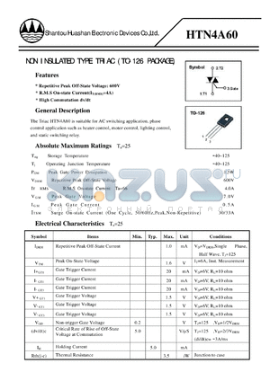 HTN4A60 datasheet - NON INSULATED TYPE TRIAC (TO-126 PACKAGE)