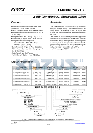 EM481M3244VTB-6FE datasheet - 256Mb (2M4Bank32) Synchronous DRAM