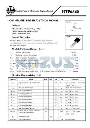 HTP6A60 datasheet - NON INSULATED TYPE TRIAC (TO-220 PACKAGE)