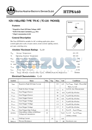 HTP8A60 datasheet - NON INSULATED TYPE TRIAC (TO-220 PACKAGE)