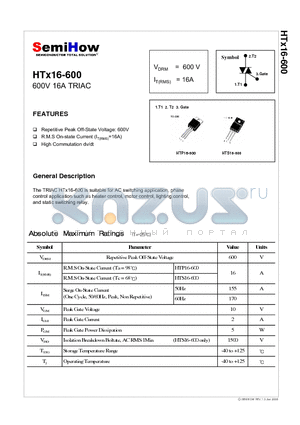 HTX16-600 datasheet - 600V 16A TRIAC