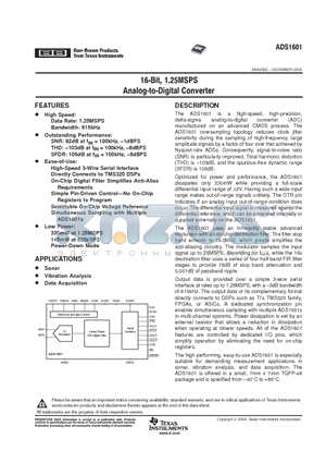 ADS1601 datasheet - 16-BIT 1.25MSPS ANALOG TO DIGITAL CONVERTER