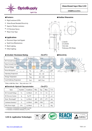 OSB5SAA131A_11 datasheet - 10mm Round Super Blue LED