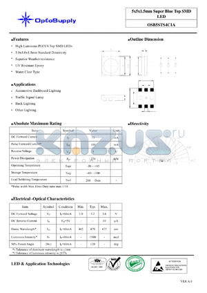 OSB5STS4C1A datasheet - 5x5x1.5mm Super Blue Top SMD LED