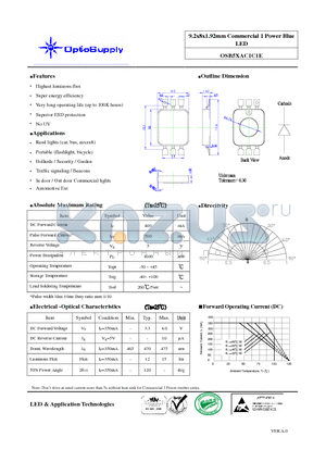 OSB5XAC1C1E datasheet - 9..2x8x1..92mm Commerciiall 1 Power Bllue LED