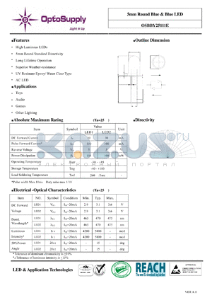 OSBBY25111E datasheet - 5mm Round Blue & Blue LED UV Resistant Epoxy/ Water Clear Type