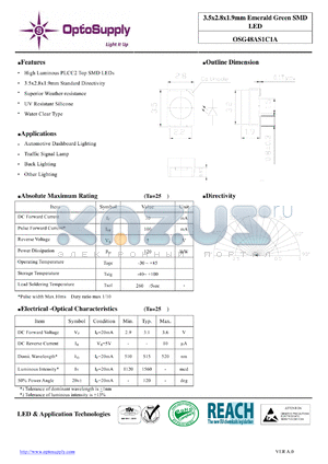 OSG48AS1C1A datasheet - 3.5x2.8x1.9mm Emerald Green SMD LED