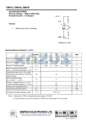 EM516 datasheet - SILICON RECTIFIERS