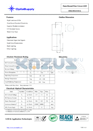 OSG5DA5111A datasheet - 5mm Round Pure Green LED