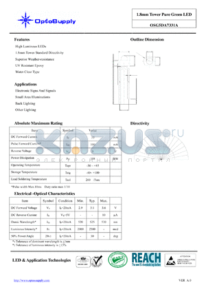 OSG5DA7331A_09 datasheet - 1.8mm Tower Pure Green LED