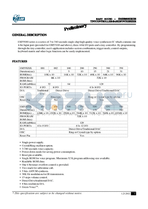 EM55550 datasheet - TINY CONTROLLER-BASED SYNTHESIZER