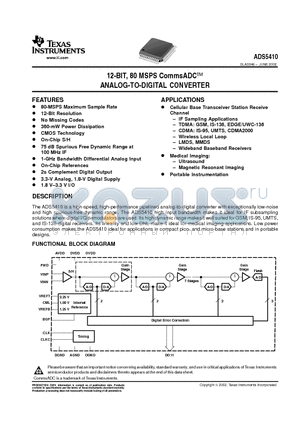 ADS5410IPFB datasheet - 12-BIT, 80 MSPS CommsADCTM ANALOG-TO-DIGITAL CONVERTER