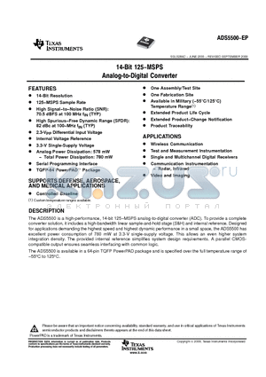 ADS5500-EP datasheet - 14-BIT 125-MSPS Analog-to-digital Converter