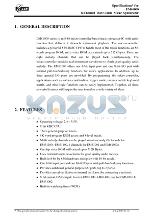 EM61000 datasheet - 8-Channel Wave-Table Music Synthesizer