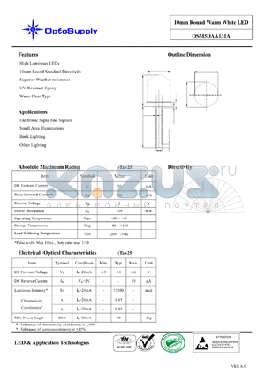 OSM5DAA131A datasheet - 10mm Round Warm White LED