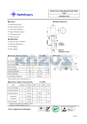 OSM5DL5111P datasheet - Delluxe Power 5mm Round Warm Whiitte LED