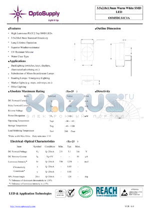 OSM5DLS1C1A datasheet - 3.5x2.8x1.9mm Warm White SMD