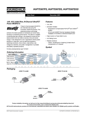 HUF75307P3 datasheet - 15A, 55V, 0.090 Ohm, N-Channel UltraFET Power MOSFETs