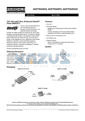 HUF75345S3S datasheet - 75A, 55V, 0.007 Ohm, N-Channel UltraFET Power MOSFETs