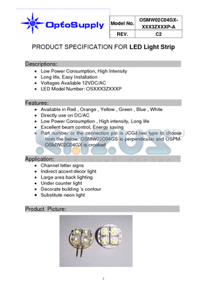 OSMW02C04GX-XXX3ZXXXP-A datasheet - PRODUCT SPECIFICATION FOR LED Light Strip Long life, Easy Installation