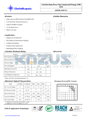 OSO5CAS3C1A datasheet - 3.5x2.8x1.9mm Power Top Commercial Orange SMD LED