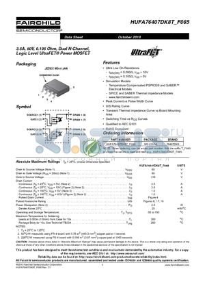 HUFA76407DK8T_10 datasheet - 3.5A, 60V, 0.105 Ohm, Dual N-Channel, Logic Level UltraFET^ Power MOSFET