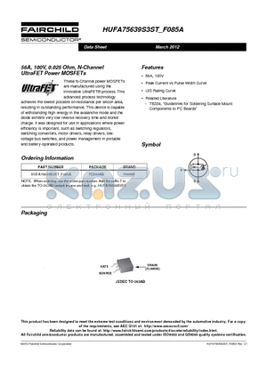 HUFA75639S3ST datasheet - 56A, 100V, 0.025 Ohm, N-Channel UltraFET Power MOSFETs