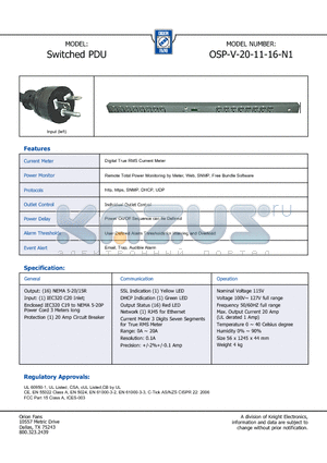 OSP-V-20-11-16-N1 datasheet - Remote Total Power Monitoring by Meter, Web, SNMP, Free Bundle Software