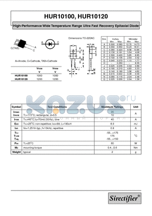 HUR10120 datasheet - High-Performance Wide Temperature Range Ultra Fast Recovery Epitaxial Diode