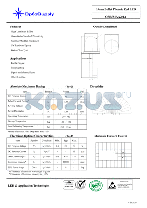 OSR5MAA201A datasheet - 10mm Bullet Phoenix Red LED