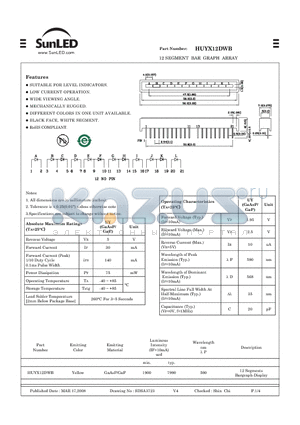 HUYX12DWB datasheet - 12 SEGMENT BAR GRAPH ARRAY