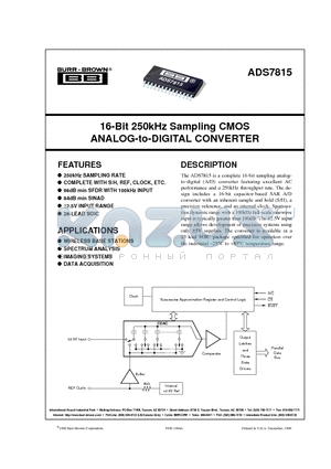 ADS7815U datasheet - 16-Bit 250kHz Sampling CMOS ANALOG-to-DIGITAL CONVERTER